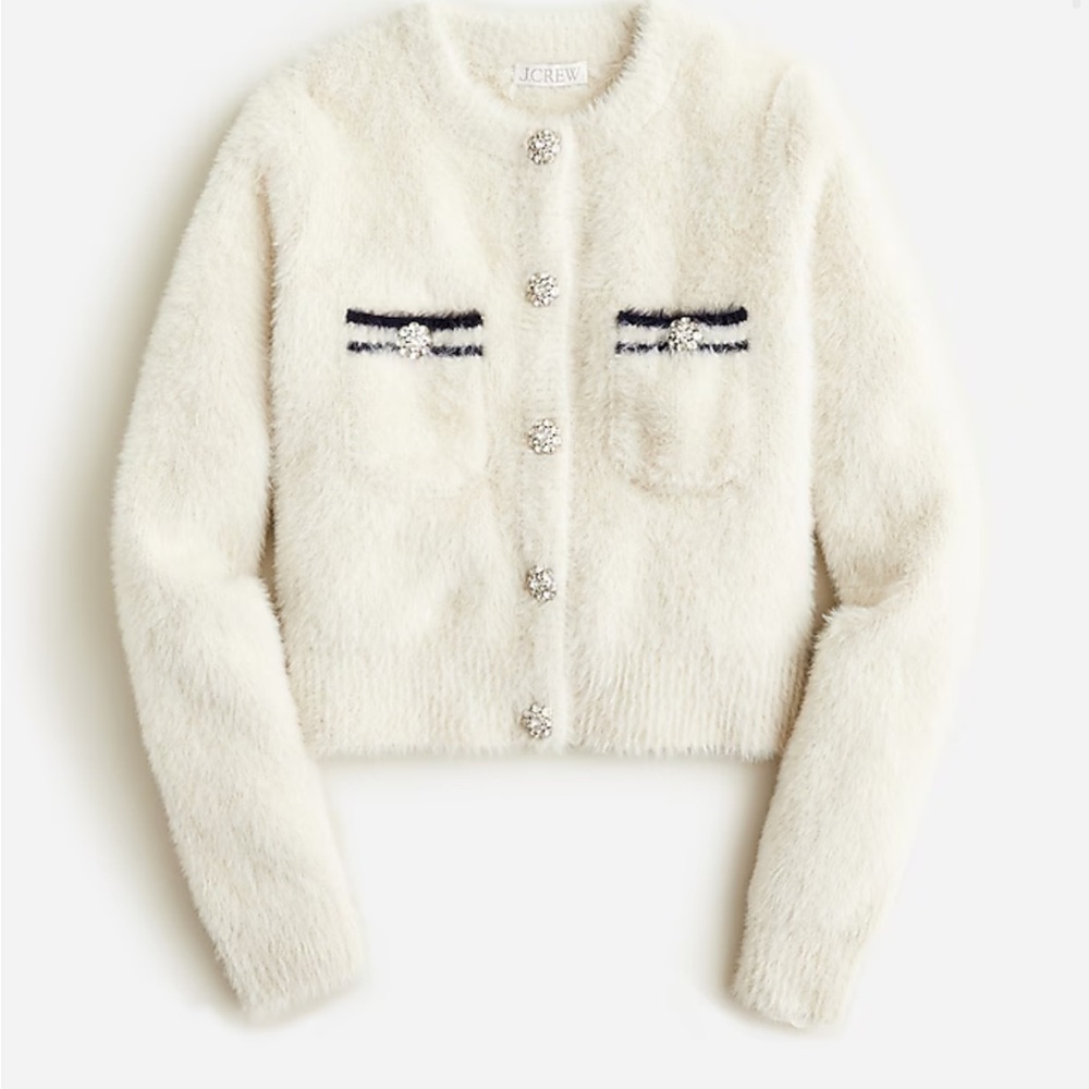 J. Crew Black Fuzzy Cardigan with Crystal Accents - Picture 2 of 6